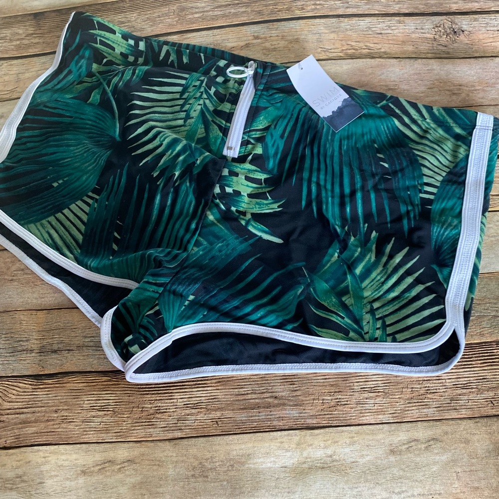 Swim by Cacique Green Tropical Palm Print Trunks Size 20 NWT